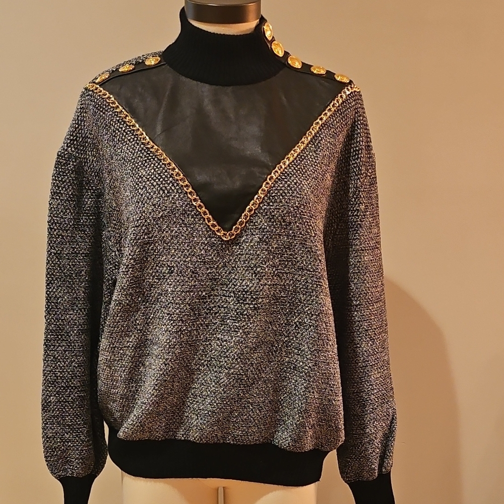 St. John Collection Black and Gray Turtleneck Sweater